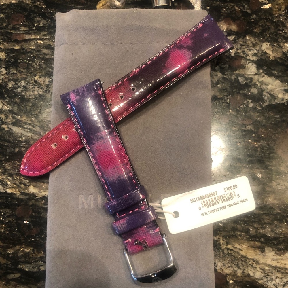 New Michele leather 18mm pink purple patent watch strap band